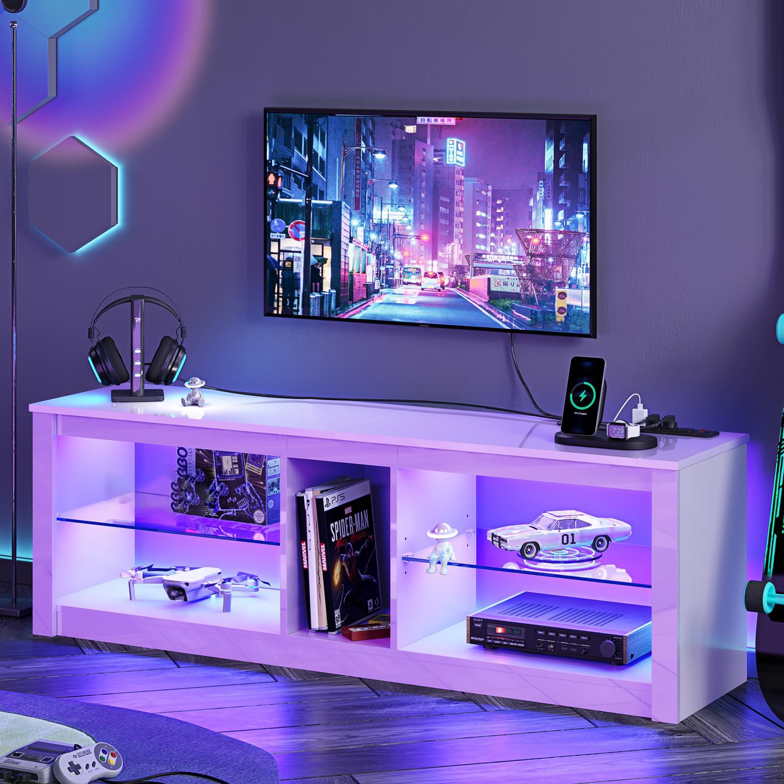 Amazon.com: Bestier LED TV Stand for 55/60/65 Inch TV, White High